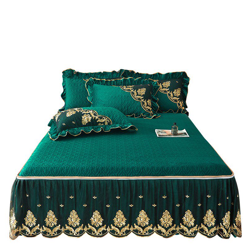 水晶绒床笠式床裙二合一床罩三件套单件夹棉蕾丝边席梦思防滑床套