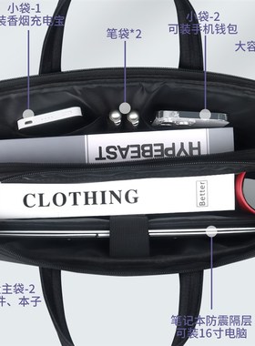 杰利2219新款文件包超大容量公文包男商务帆布手提电脑包铭牌代表