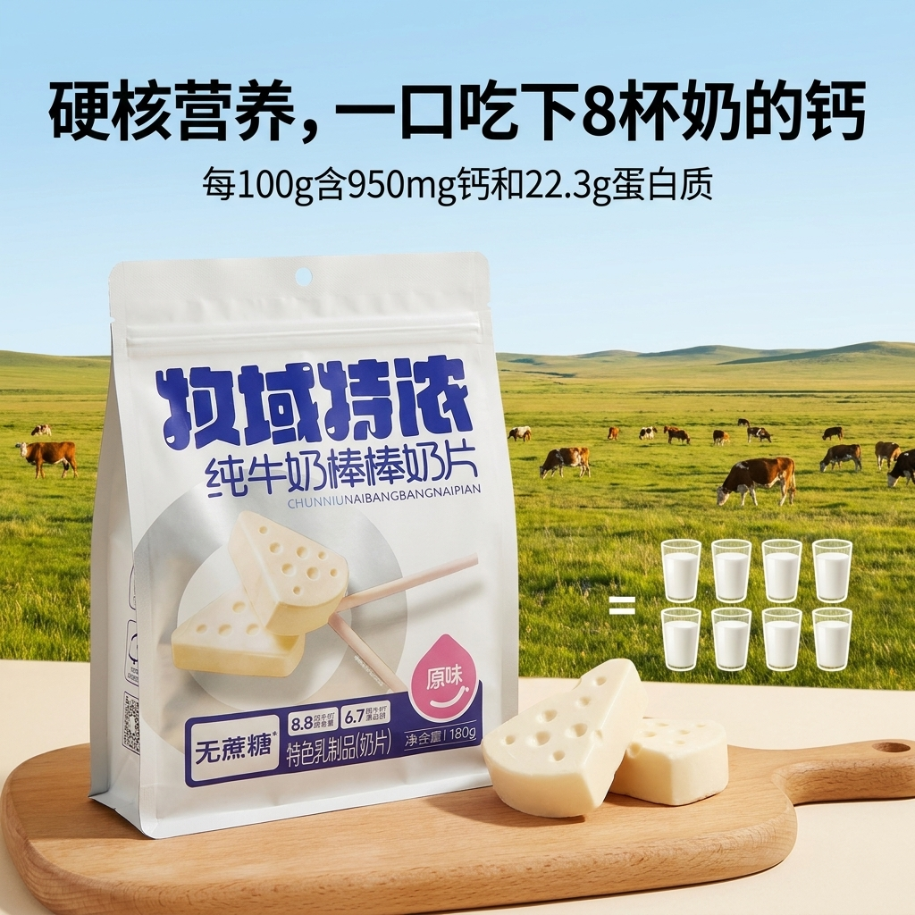 牧域特浓内蒙古特产棒棒奶片高钙儿童零食干吃牛奶片无添加独立装