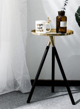 时尚金色小茶几样板房间沙发边几简约角几卧室创意床头圆桌子