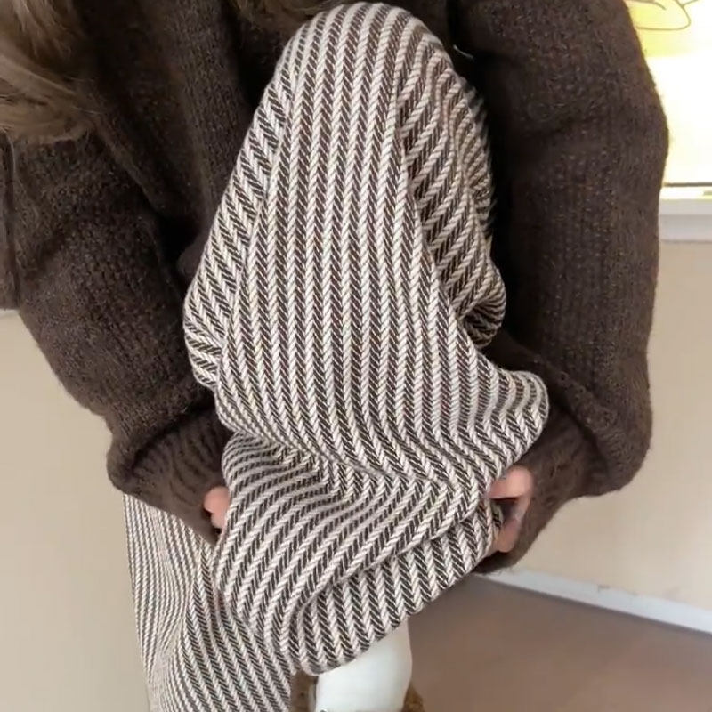 咖色条纹裤子女秋冬2025新款高腰垂感保暖棉裤休闲毛呢加绒阔腿裤,女装/女士精品,休闲裤,淘宝优惠券,粉丝福利购,淘宝优惠卷