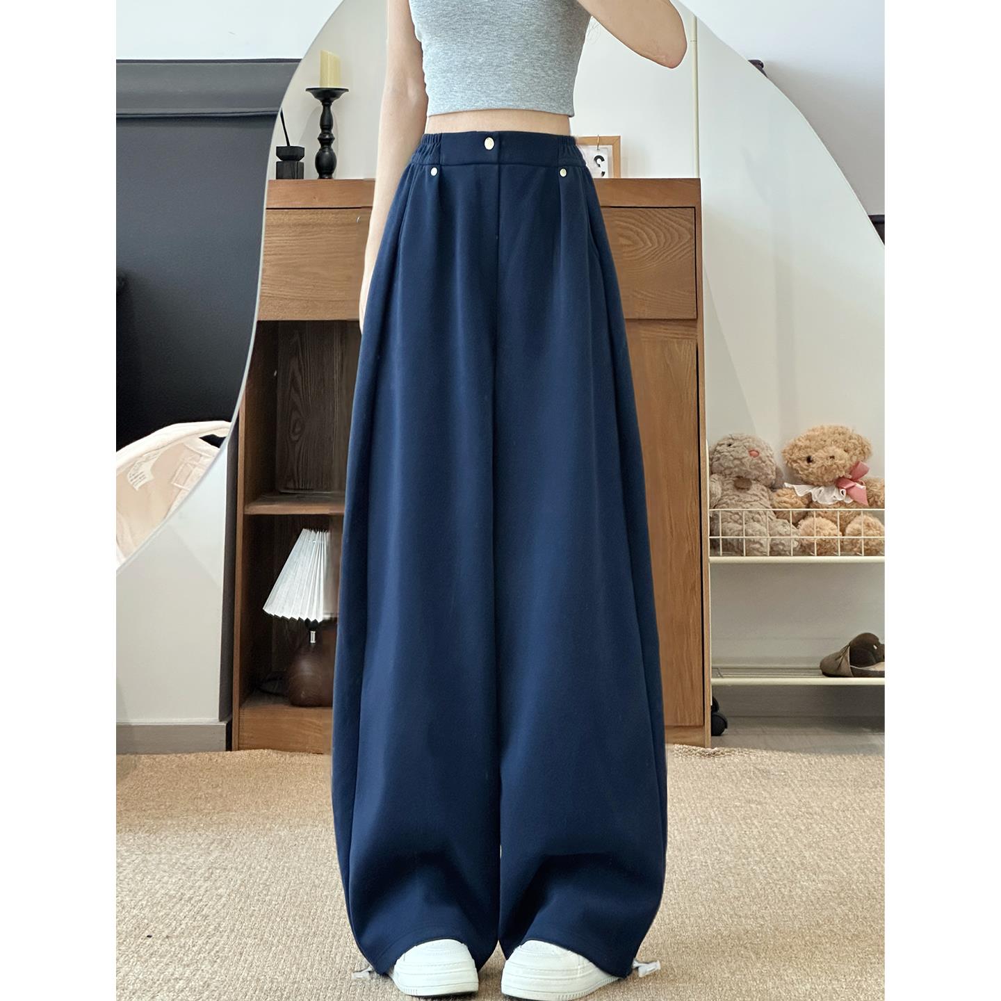 藏青色运动卫裤女秋2025新