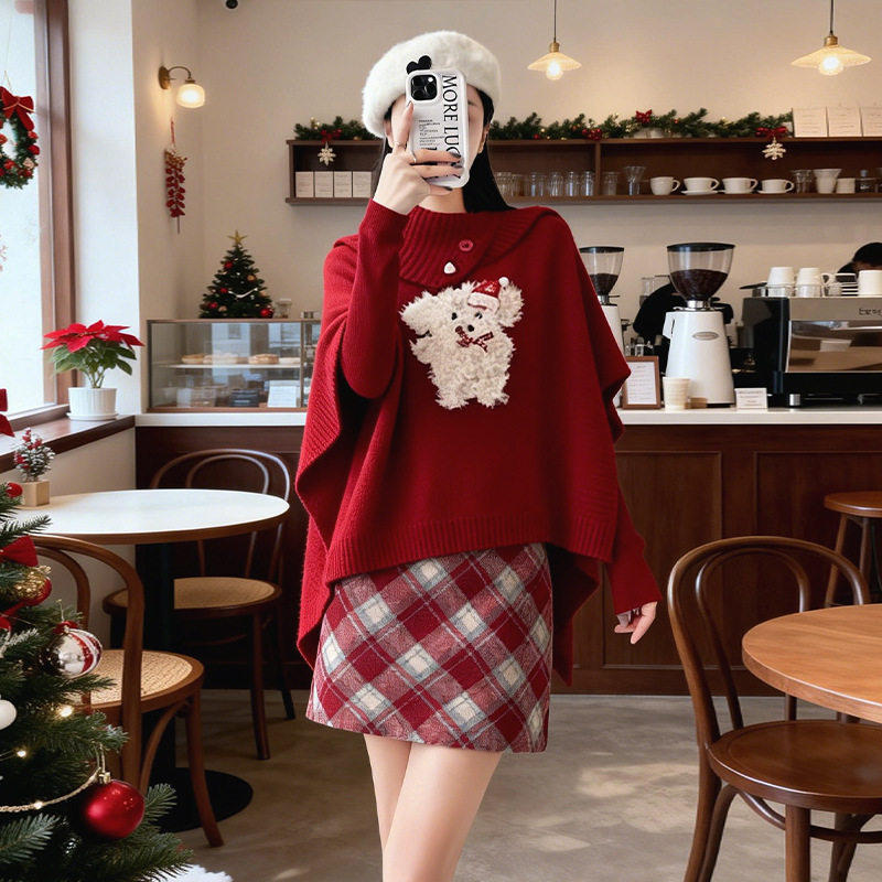 学院风复古毛呢半身裙女春秋短裙高腰显瘦遮胯a字撞色格子包臀裙