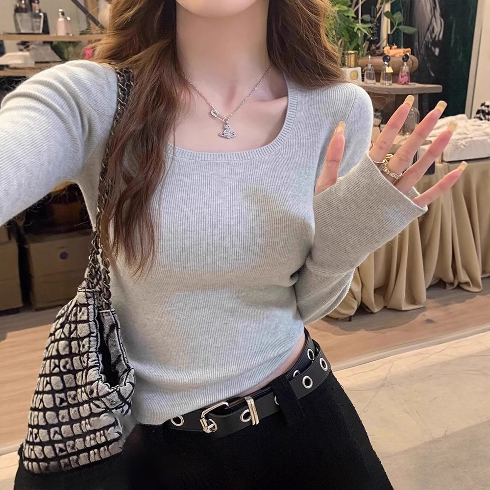 2025早秋针织修身方领打底衫