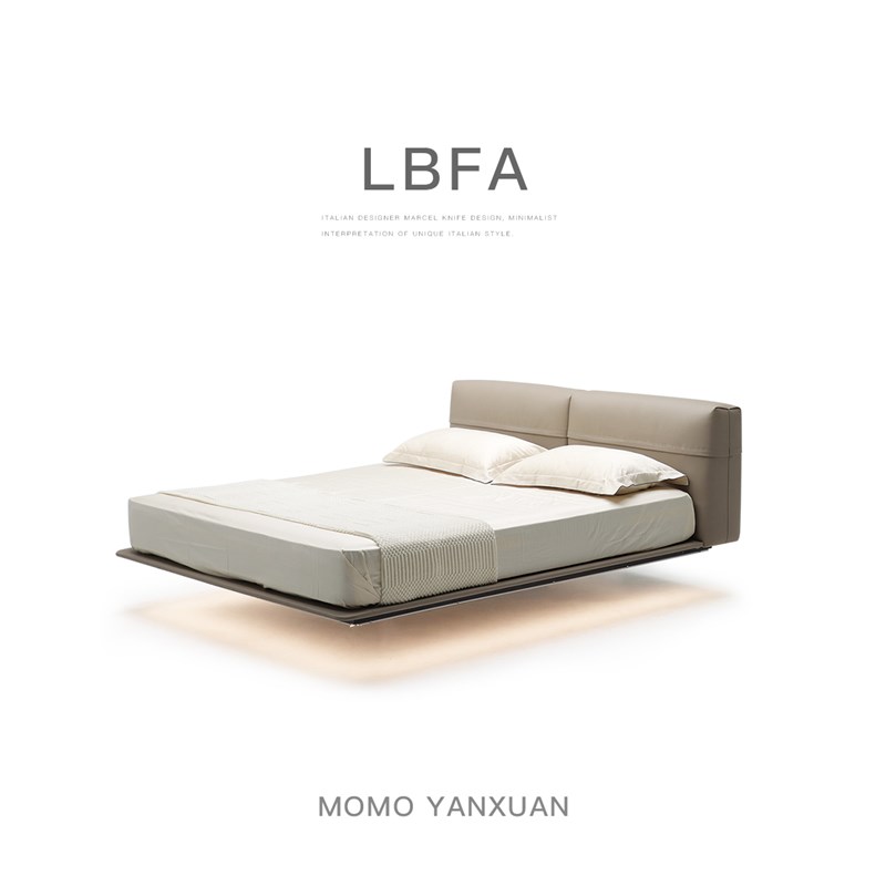 某某严选豆腐块床意式主卧轻奢极简皮艺床现代简约悬浮床互不打扰