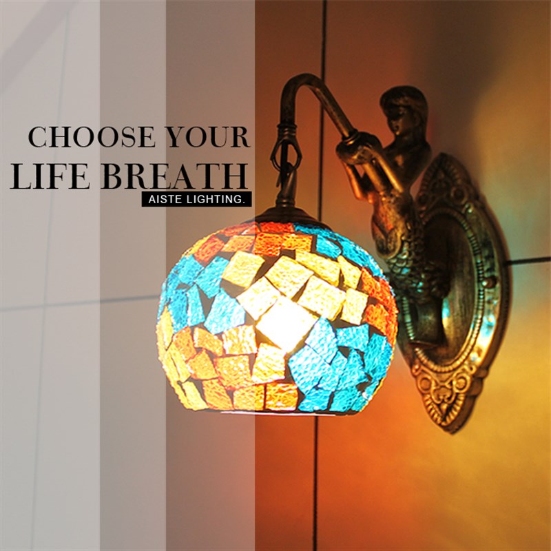 复古美人鱼壁灯欧式乡村田园客厅卧室过道酒吧咖啡厅床头双头挂墙