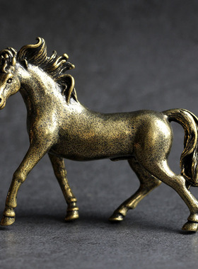 实心纯黄铜办公桌面小摆件生肖骏马古铜茶宠饰品礼品手把件