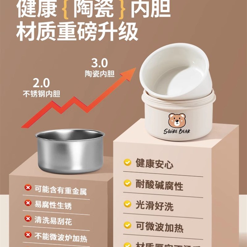 超长绝缘上班族饭盒,新型微波陶瓷衬垫与米桶