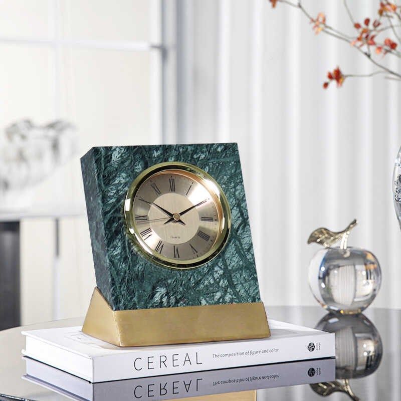 轻奢高档天然大理石金属时钟摆件创意家居酒店客厅卧室钟表装饰品,家居饰品,桌面摆件,淘宝优惠券,粉丝福利购,淘宝优惠卷