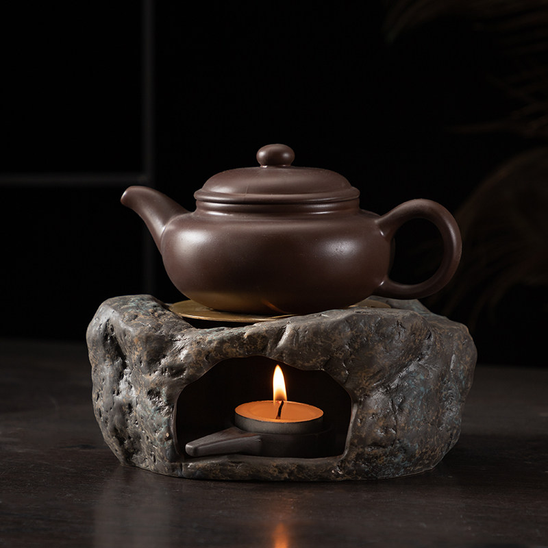 蜡烛温茶底座粗陶功夫茶具复古风石头温茶暧茶器家用茶壶加热铜垫