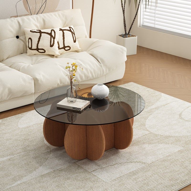 钢化玻璃茶几圆形小户型实木茶桌中古风客厅家用轻奢小茶几,住宅家具,茶几,淘宝优惠券,粉丝福利购,淘宝优惠卷