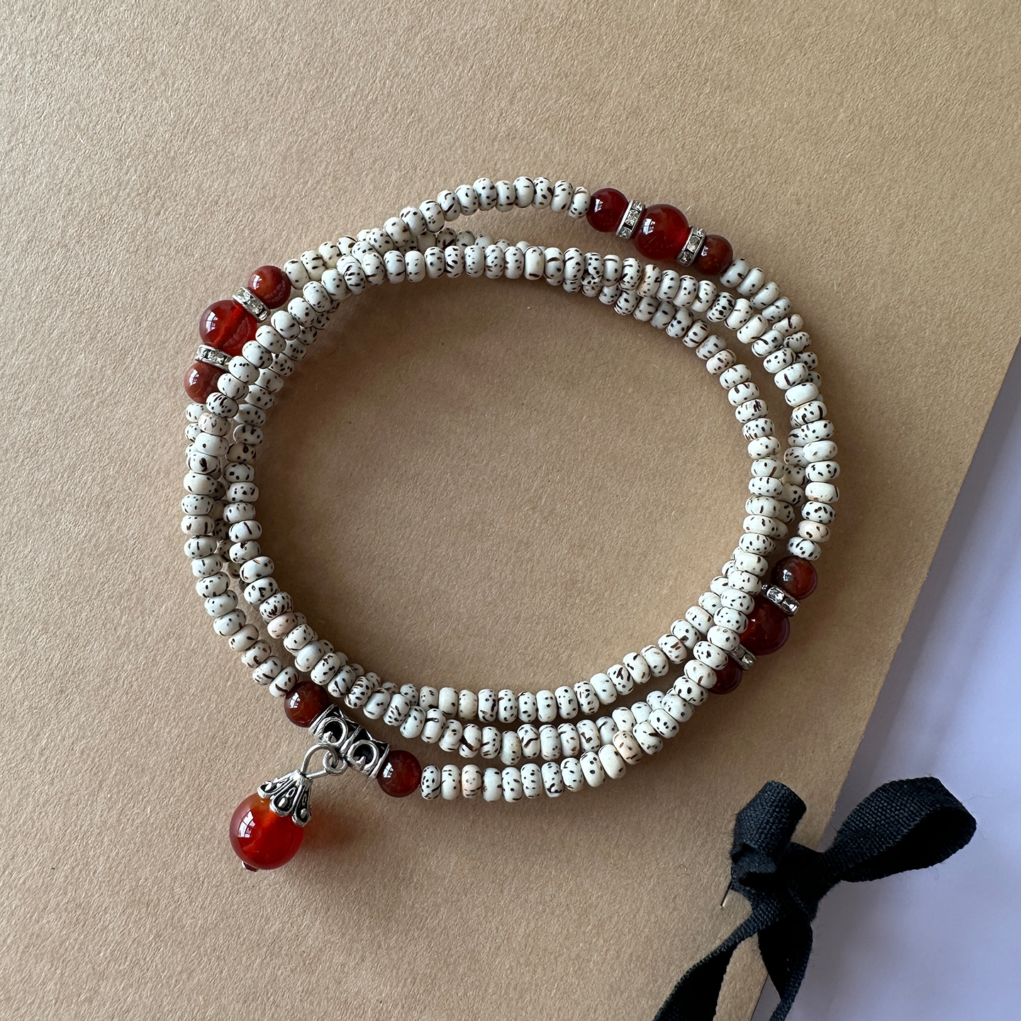 女士纯天然迷你星月菩提手串长款佛珠念珠手持红玛瑙多圈叠戴手链