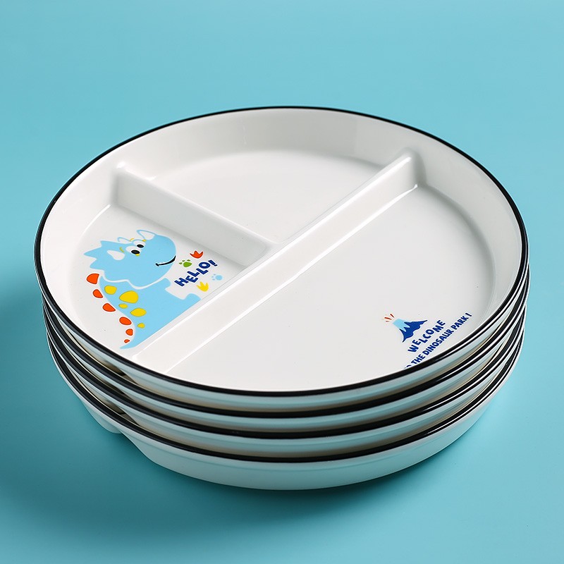 分格定量餐盘一人食家用早餐餐具儿童恐龙三格分餐盘陶瓷盘子