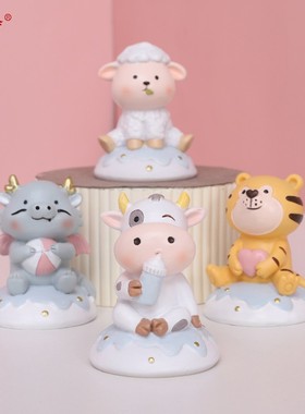 可爱动物创意家居装饰品客厅办公桌面车载小摆件十二生肖摆设