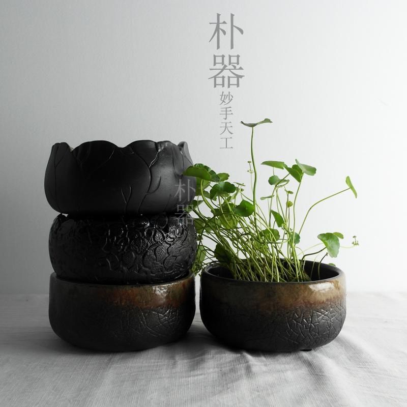 朴器 手工粗陶花瓶培洗花盆植物多肉盆小茶洗水器 水培土花小花盆