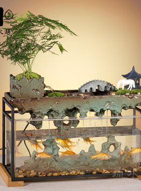 流水趣 流水摆件喷泉鱼缸客厅轮流水器摆件陶瓷桌面喷