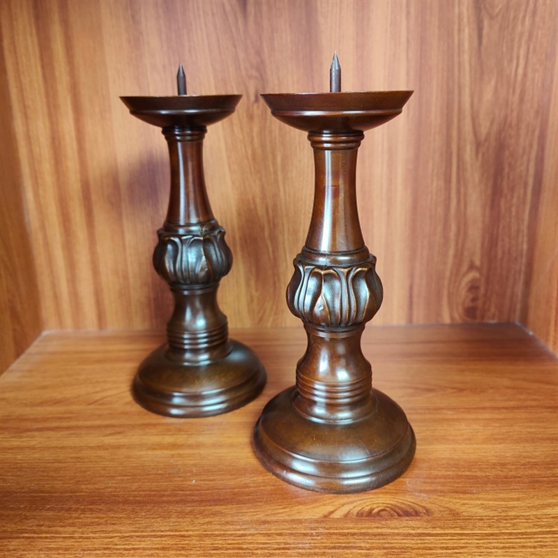 高档黄铜加厚蜡烛台家用客厅复古装饰蜡台佛堂供灯五供摆件