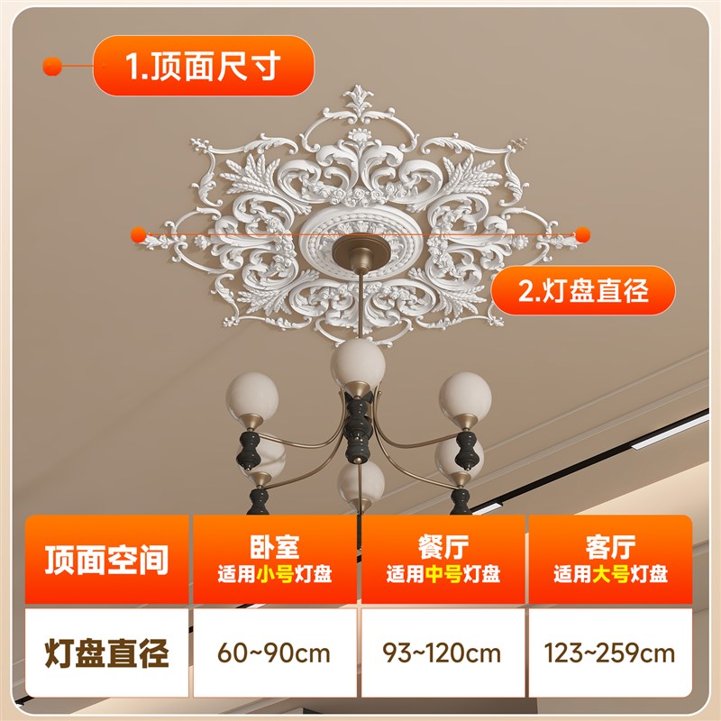 PU灯盘组合拼花灯座法式圆形轻奢穹顶非石膏造型雕花灯池装饰