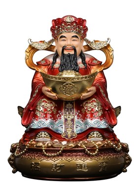 财神爷神像聚宝盆财神像树脂仿铜彩文财神爷招财店铺公司开业摆件