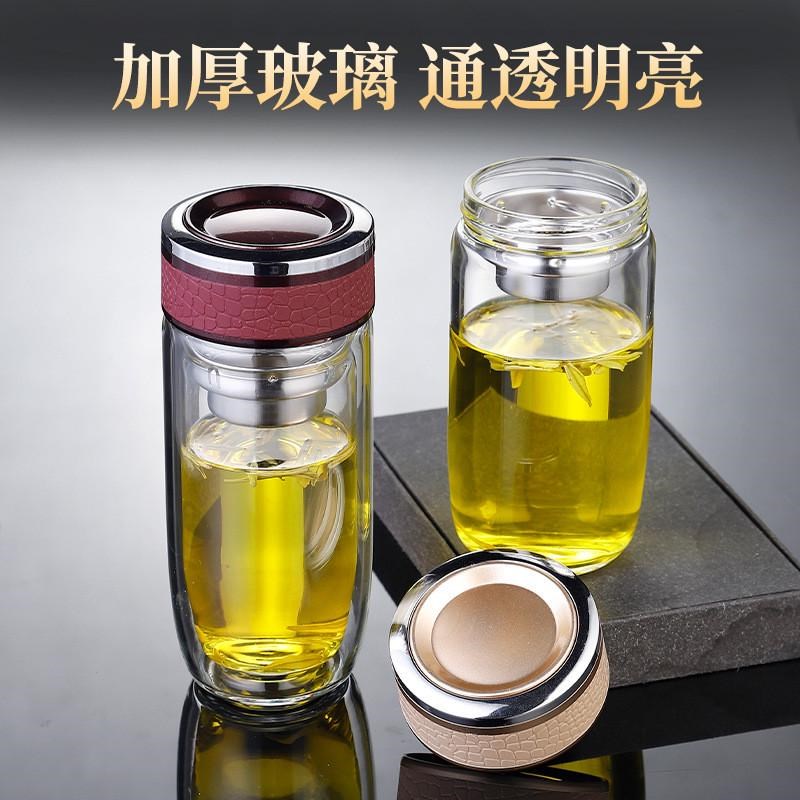 玻璃杯水杯男士个人茶水分离隔热鹅蛋大容量家用杯双层泡茶杯