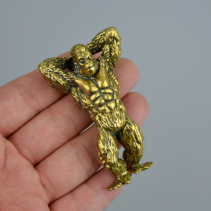 黄铜金刚健身猩猩铜雕雕塑玄关装饰品客厅茶桌动物桌面摆件工艺品
