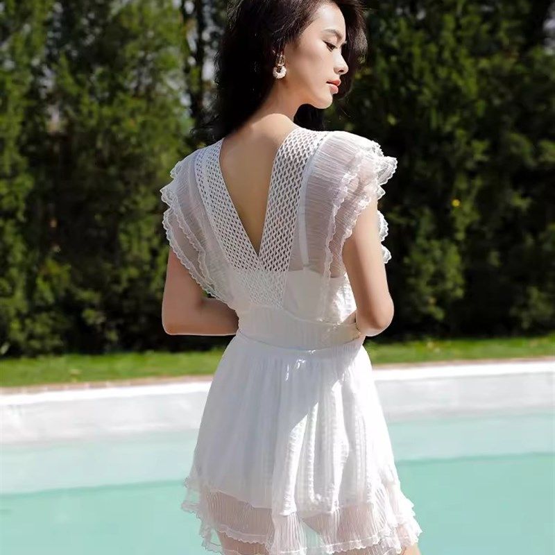 泳衣女款纯欲风2023新款冬天泡温泉保守遮肚子微胖女孩显瘦游泳衣