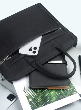 杰利手提文件袋黑色公文包大容量牛津布拉链商务会议包a4收纳袋办