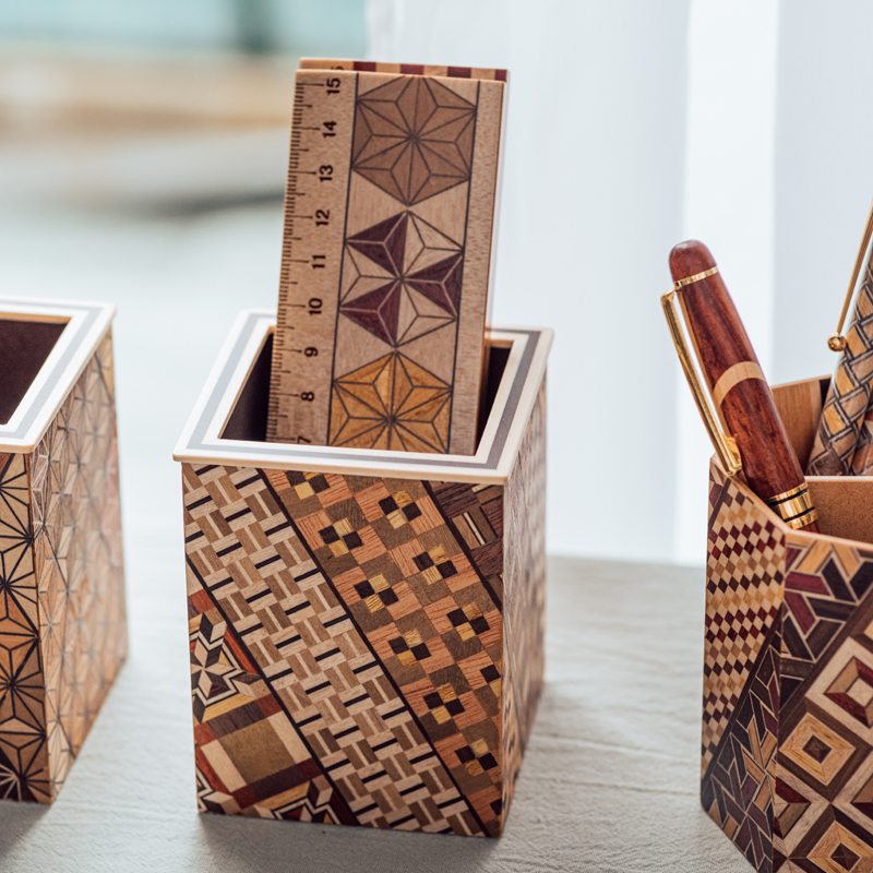 箱根寄木细工笔筒日式手工制作化妆刷收纳筒置物盒笔架礼物女