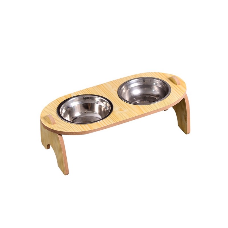 高脚宠物狗盆狗碗一体小型犬保护颈椎陶瓷双碗幼猫碗不锈钢防打翻