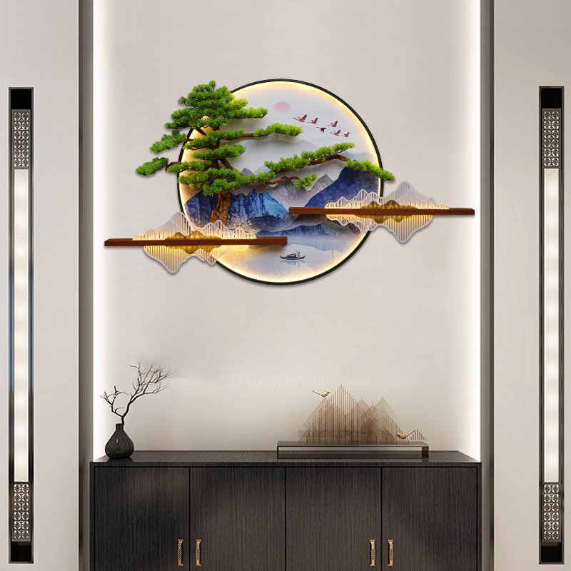 新中式墙面c装饰挂件玄关客厅沙发背景墙挂画立体画客松圆形迎壁图片