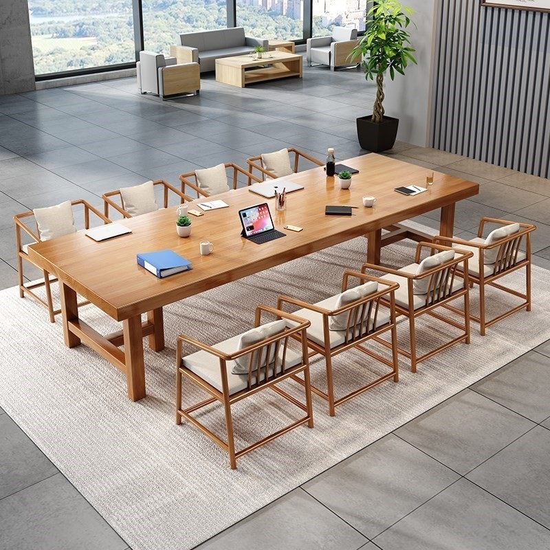办公室长条桌椅组合简约洽谈工作台长方形办公长桌实木会议桌