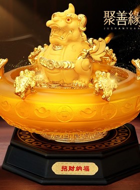 招财貔貅聚宝盆摆件客厅办公室桌面皮丘聚财装饰店铺乔迁开业礼品