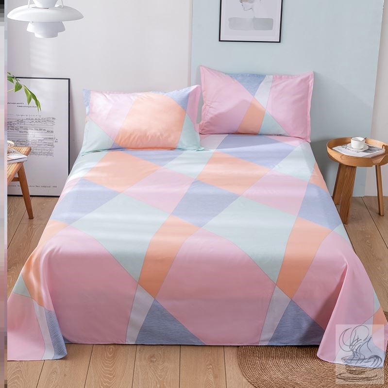 床单单件水洗棉蓝色现代简约单人一米五1.8被单网红格子磨毛单子