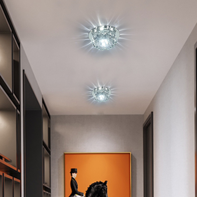 LED水晶射灯简约现代嵌入式过道走廊灯吊顶天花灯明装变色筒灯3W