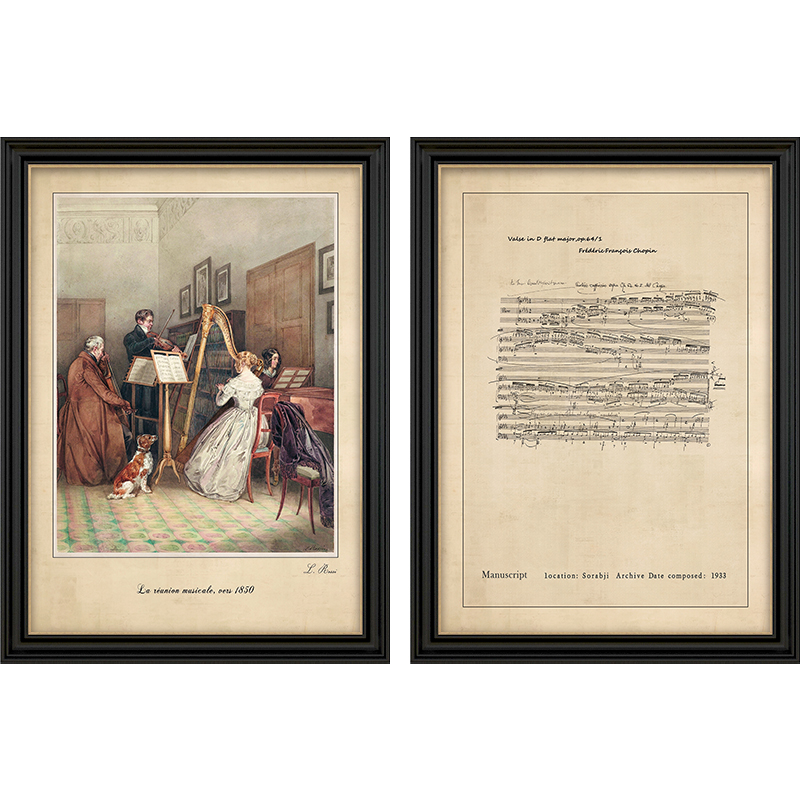 美式复古音乐装饰画法式乐谱玄关挂画客厅钢琴上方教室琴房壁画图片