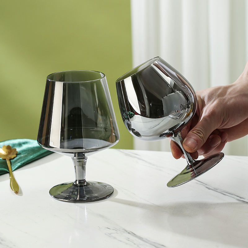 水晶玻璃红酒杯电镀黑威士忌酒杯菸灰色白兰地杯香槟杯酒吧威士忌