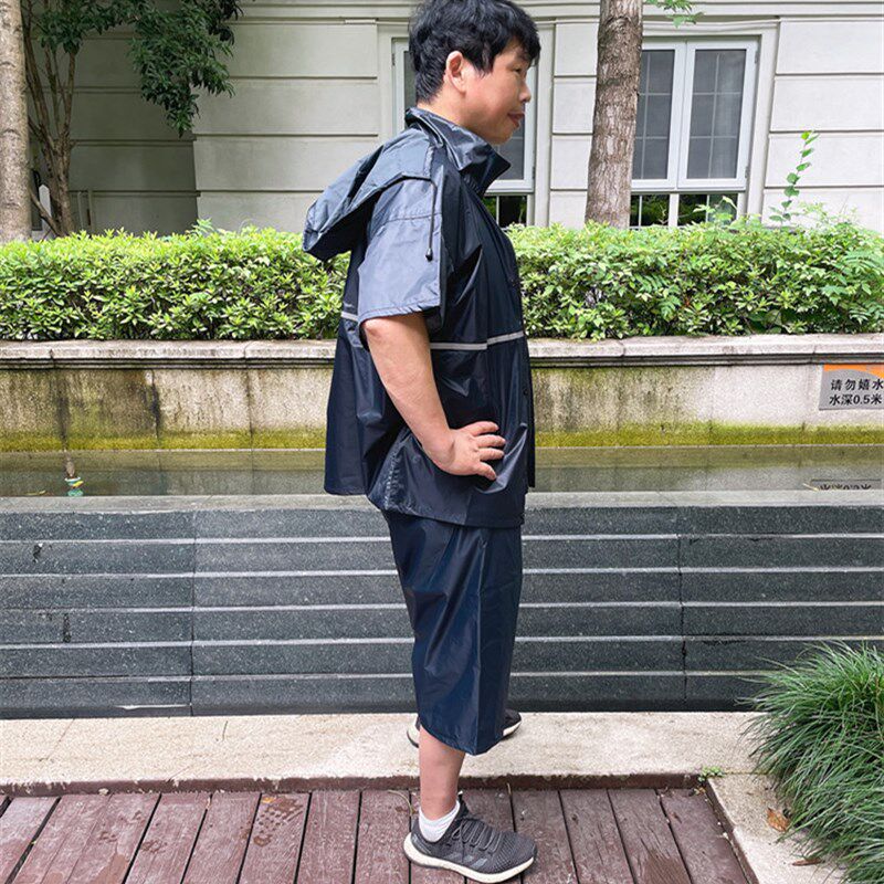 夏天新款雨衣短袖单件上衣分体套装防水电动车男女加厚全身防暴雨