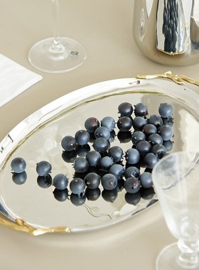 欧式不锈钢镜面银色黄铜缠绕花枝装饰把柄水壶花瓶托盘纸巾盒摆件