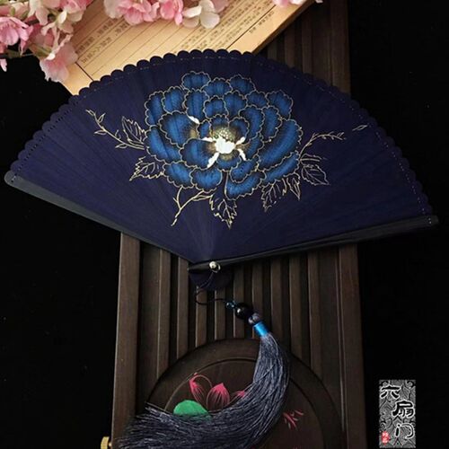 全竹扇子夏5寸女扇喷绘牡丹花中国风日式小舞蹈走秀古风