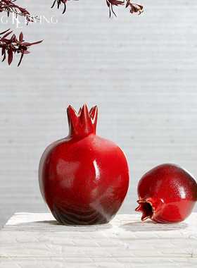 邸高家居新中式小红水果摆件样板间房红色陶瓷桌面茶几