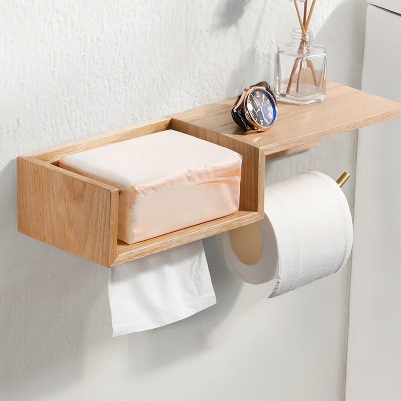实木卫生间卷纸挂壁式厕所卷纸洗手间厨房纸巾架收纳