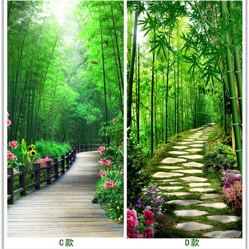 玄关纸防墙贴画立体壁画自粘道水壁纸客厅墙过贴纸林荫小道定制
