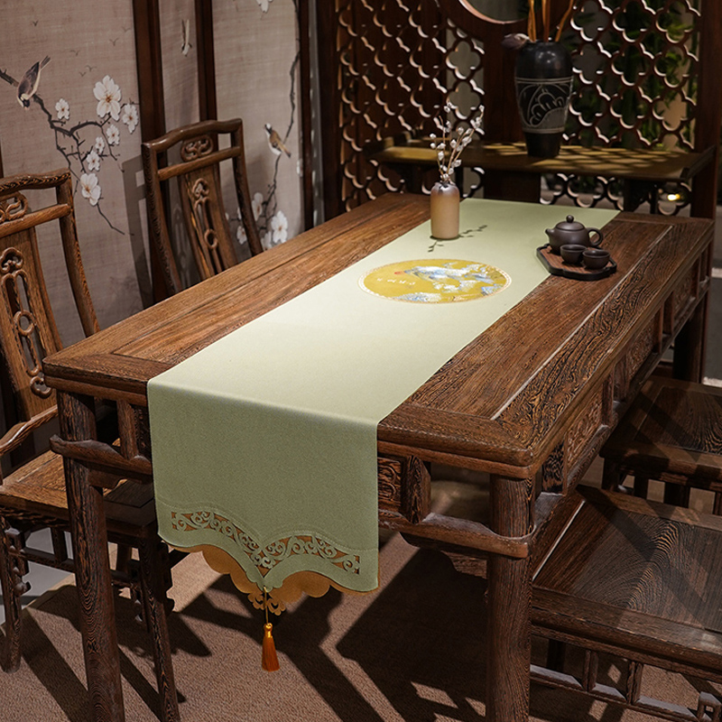 中式桌旗千里江山茶席中国风茶台餐桌茶几桌旗桌布电视柜长条盖布