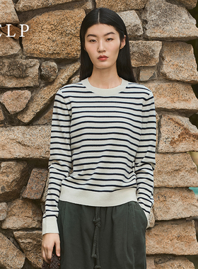 JCLP金纯良品 100%山羊绒 经典条纹 圆领针织衫打底毛衣简约百搭