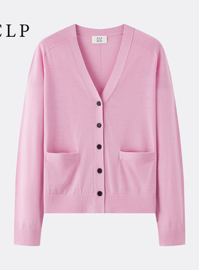 JCLP金纯良品新款 60支精纺美丽诺羊毛复古V领针织开衫女简约百搭