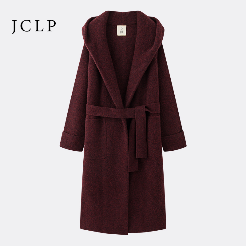 JCLP金纯良品 25新款羊绒大衣经典复古连帽中长款毛呢大衣外套女
