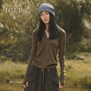 JCLP金纯良品美丽诺羊毛修身显瘦毛衣女连帽套手指针织打底衫上衣