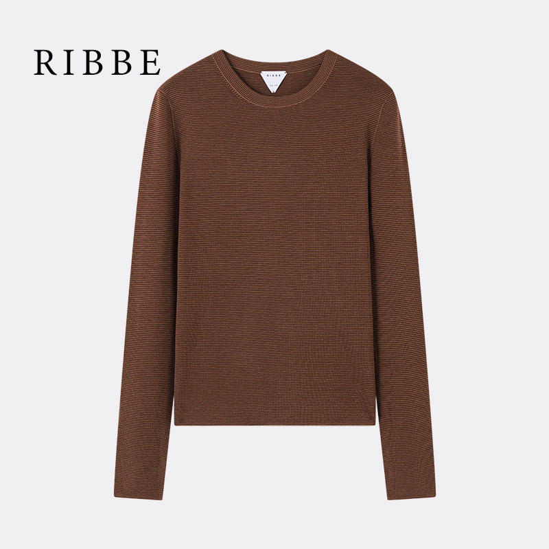 Ribbe礼贝 100%美丽诺羊毛 60支软糯圆领细条纹针织毛衣套头T恤,女装/女士精品,毛针织衫,淘宝优惠券,粉丝福利购,淘宝优惠卷