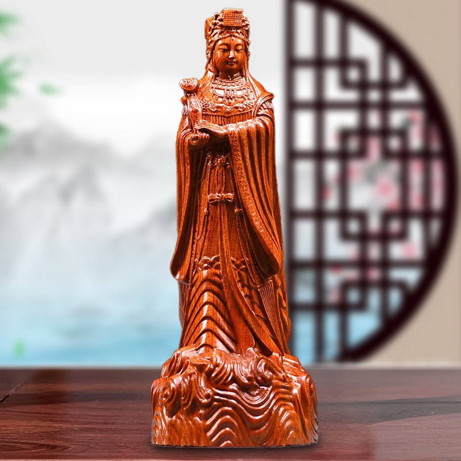 花梨木雕刻妈祖神像摆件天上圣母妈祖娘娘佛堂寺红木手工工艺礼品