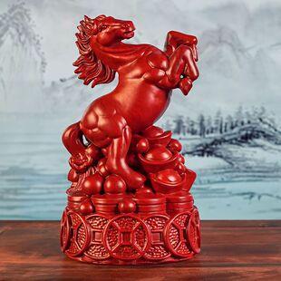 定制红色花梨木马摆件十二生肖马实木家居客厅电视柜办公红木工艺